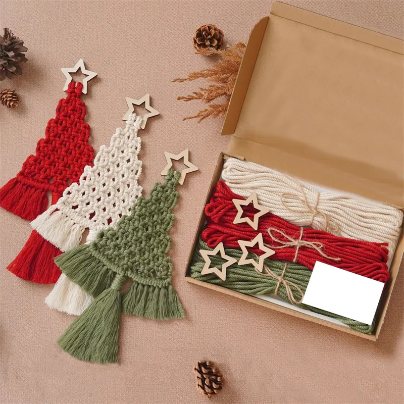 3PCS/Set DIY Macrame Woven Christmas Tree Kit Christmas Craft Gift Kit Very Suitable For Family Friends Perfect Holiday Gifts