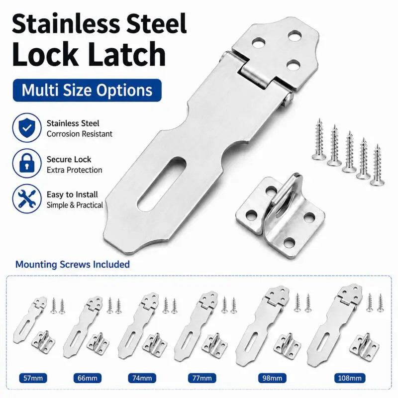 1set Stainlessss Steel Anti-Theft Hasp Silver Stainlesss Steel Lock, Door Drawer Cabinet Door Padlock Lock Plate