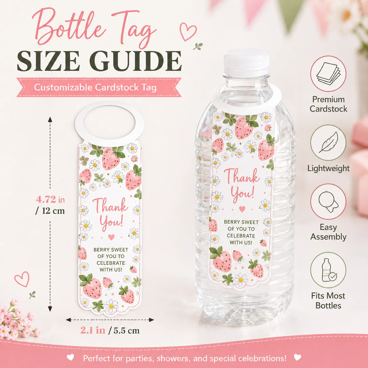 Custom Cardstock Water Bottle Labels Personalized Neck Tags With Name Text Party Favor Tags For Birthday Wedding Celebration