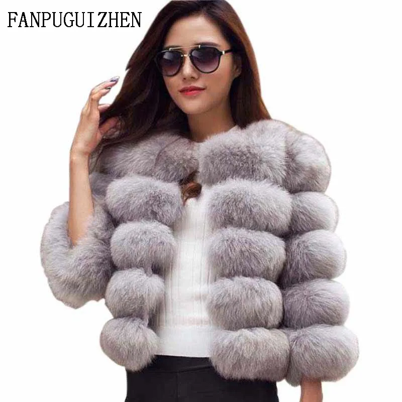 FANPUGUIZHEN-abrigos de piel sintética para mujer, chaquetas de piel sintética rosa, ropa de abrigo gruesa y cálida, elegante, otoño e invierno,