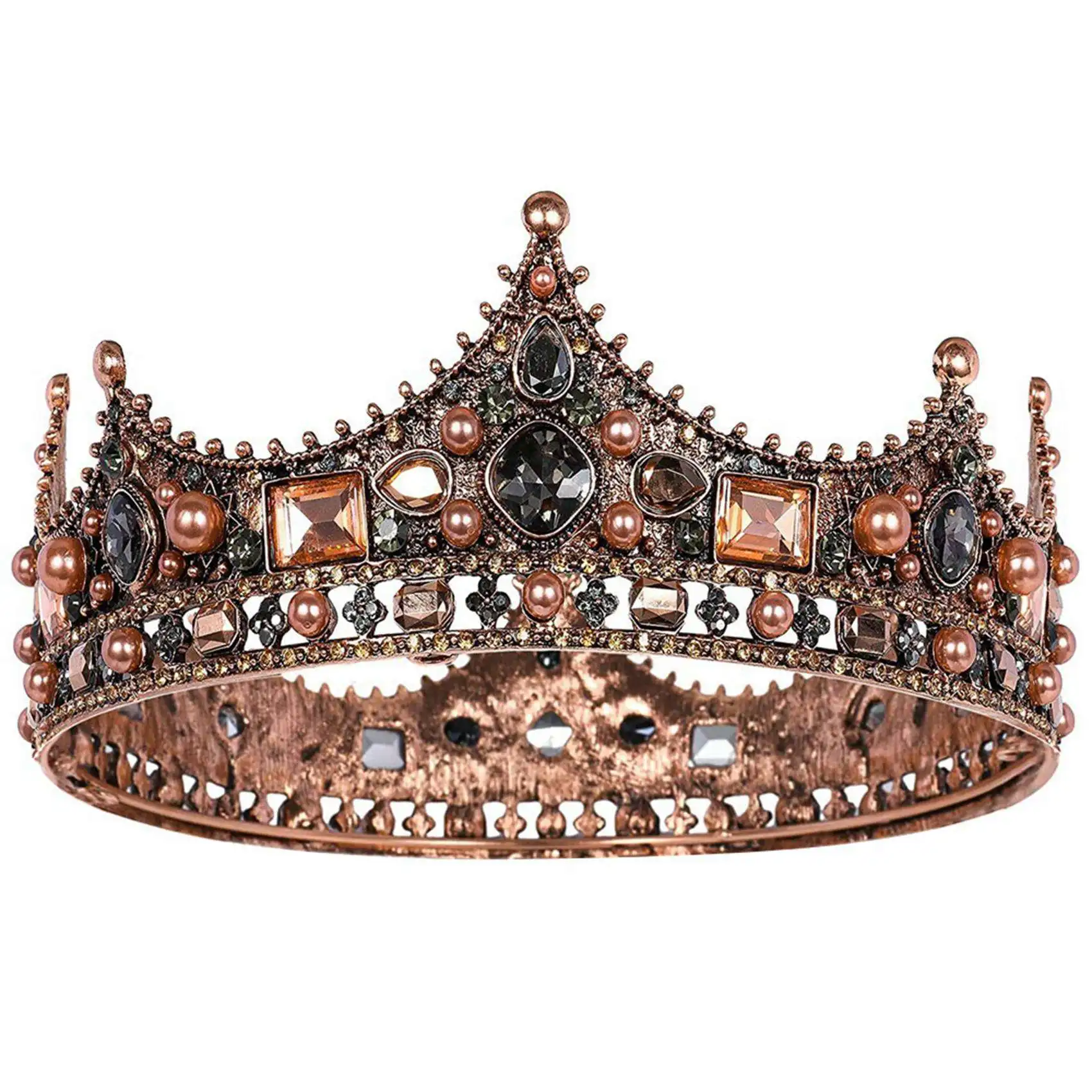 

A41I 3X King Crowns For Men - Baroque Vintage Rhinestone Crystal Crown, Men's Full Kings Crown For Theater Prom Party