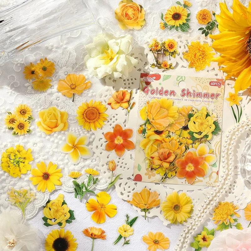 Leisurely Floral Whisper PET Sticker Pack, Vintage Flower Decals for Journaling, Cross-Border Hand Account Scrapbook Supplies