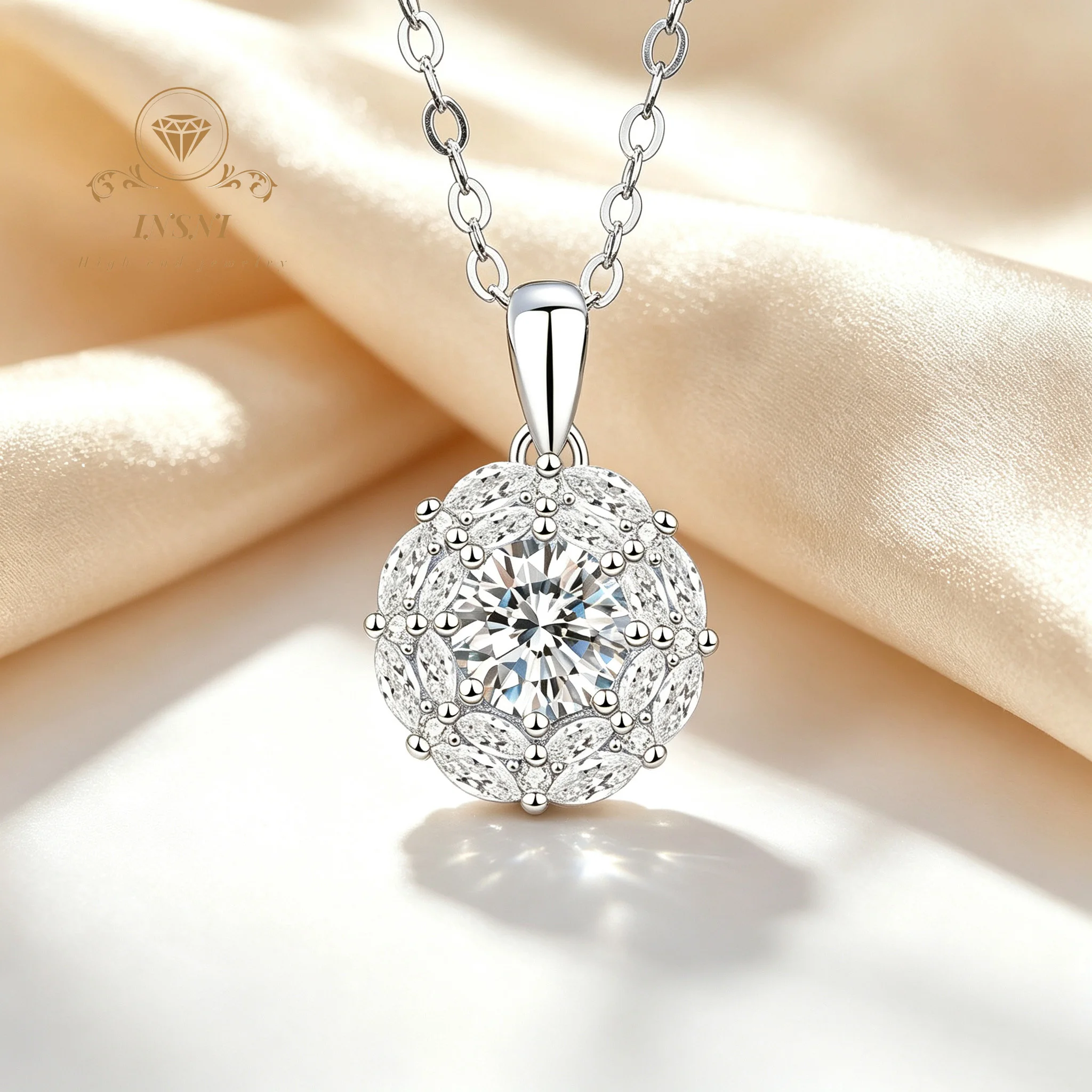 1 Carat Mozzarella Diamond Necklace S925 Sterling Silver Pendant Rose Moissanite Women's Fashion Affordable Light Luxury Jewelry