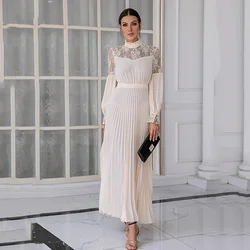 Customized Ruched Mother Of Bride Dresses Exquisite Lace Appliques Full Sleeve Tea-Length Mom Gowns Simple Pleat A-Line Wedding