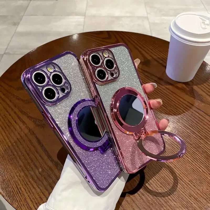 Makeup Mirror Glitter Ring Phone Case for Xiaomi Redmi A3 A2 A1 Plus Note 11 12 13 11S Mi Poco C65 X5 F5 M3 M4 Pro 4G Soft Cover