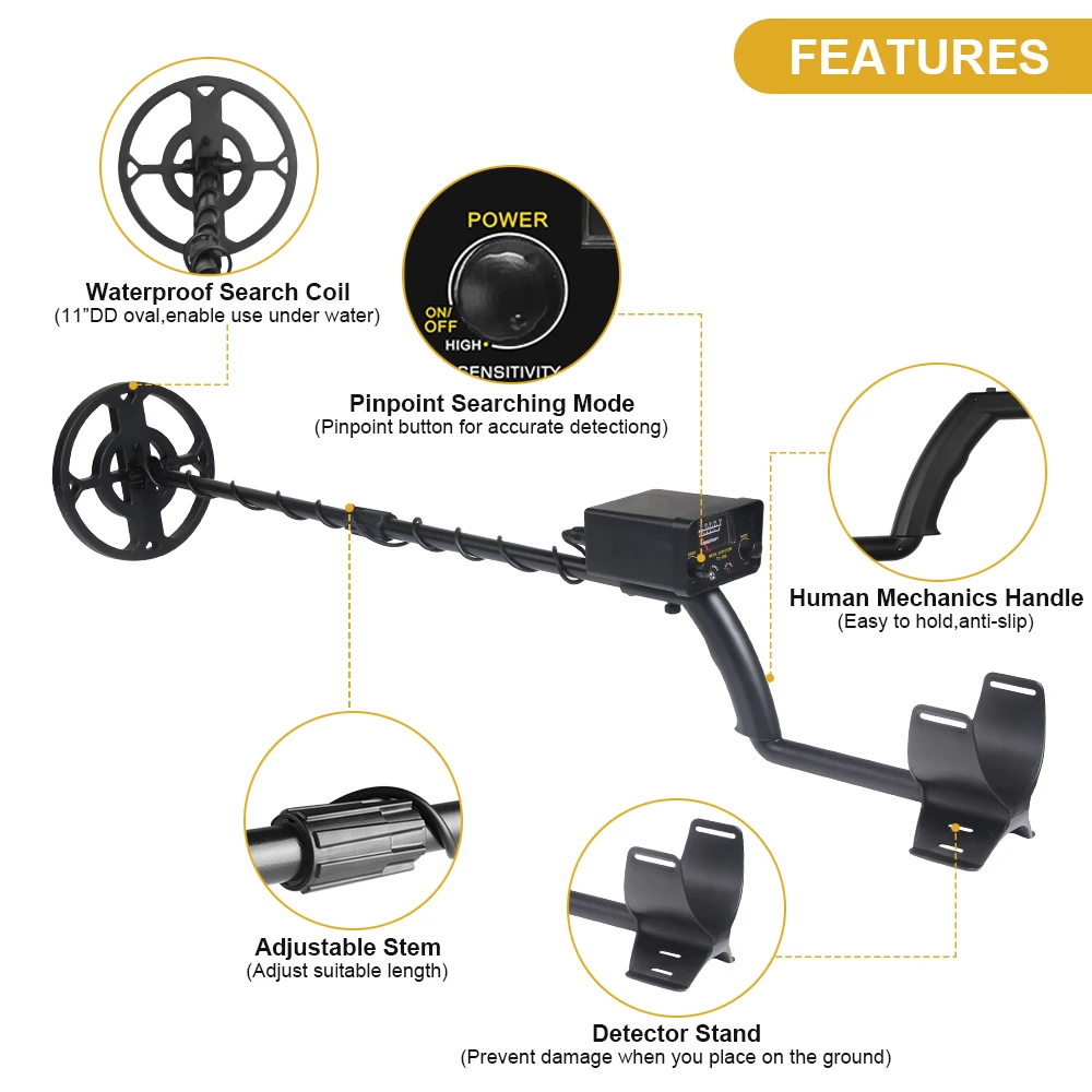 Upgrade Metal Detector Underground Wire Iron Metal Gold Detector Adjustable Tracker for Treasure Search GT-200