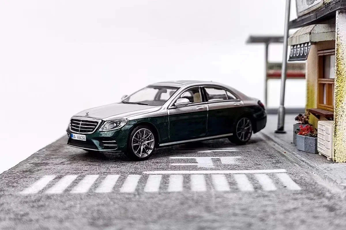 マスターダイキャストモデルカー、ホワイトブラックとグリーン、sクラス、s450、w222、1:64