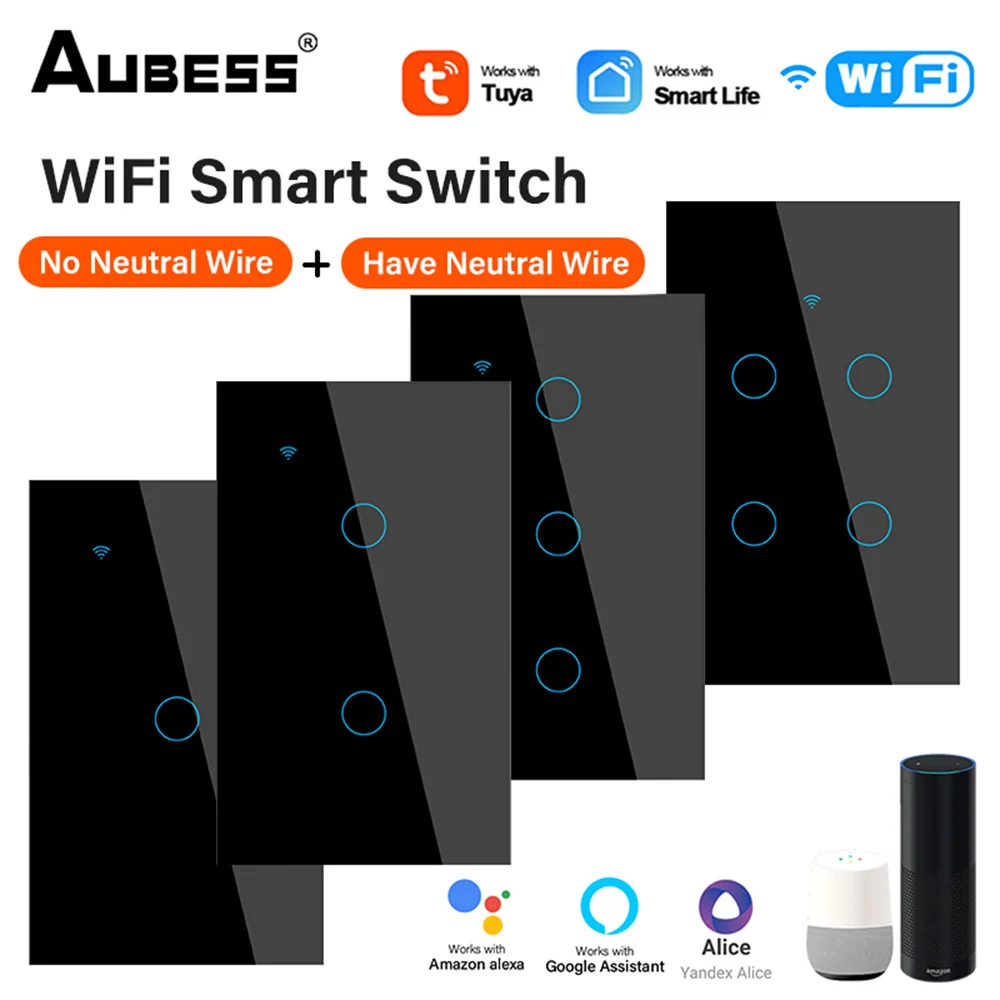 MOES Smart Glass Panel Switch Smart Life/Tuya App Multi-Control Association, Voice Control with Alexa,Google Home,1/2/3/4 Gang