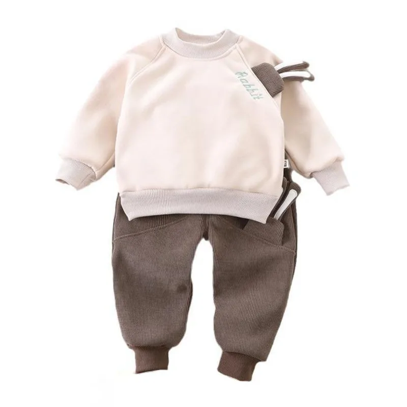 New Winter Baby Girl Clothes Suit Children Thick Warm T-Shirt Pants 2Pcs/Set Kids Boys Outfits Toddler Costume Infant Tracksuits