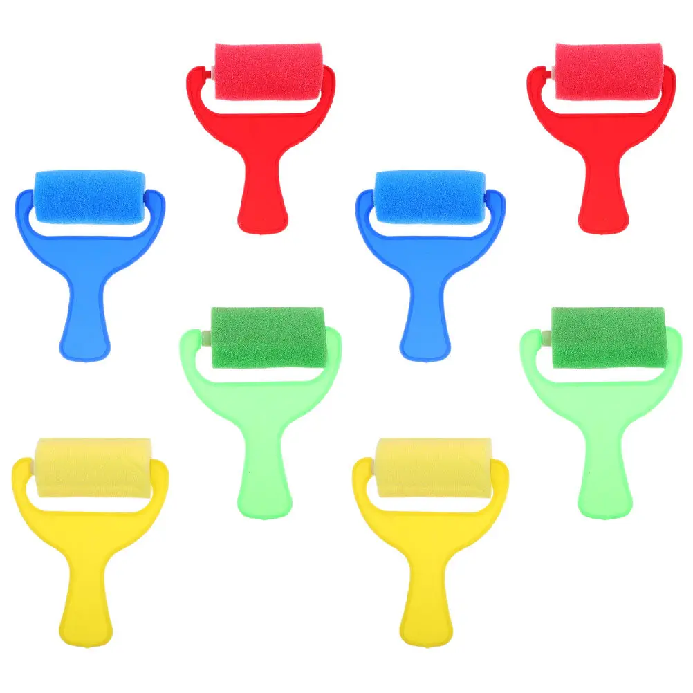 8Pcs Sponge Paint Roller Set for Kids Bright Colored Rollers Soft Sponge Brush Heads Wide Ergonomic Handles Creative Art Craft