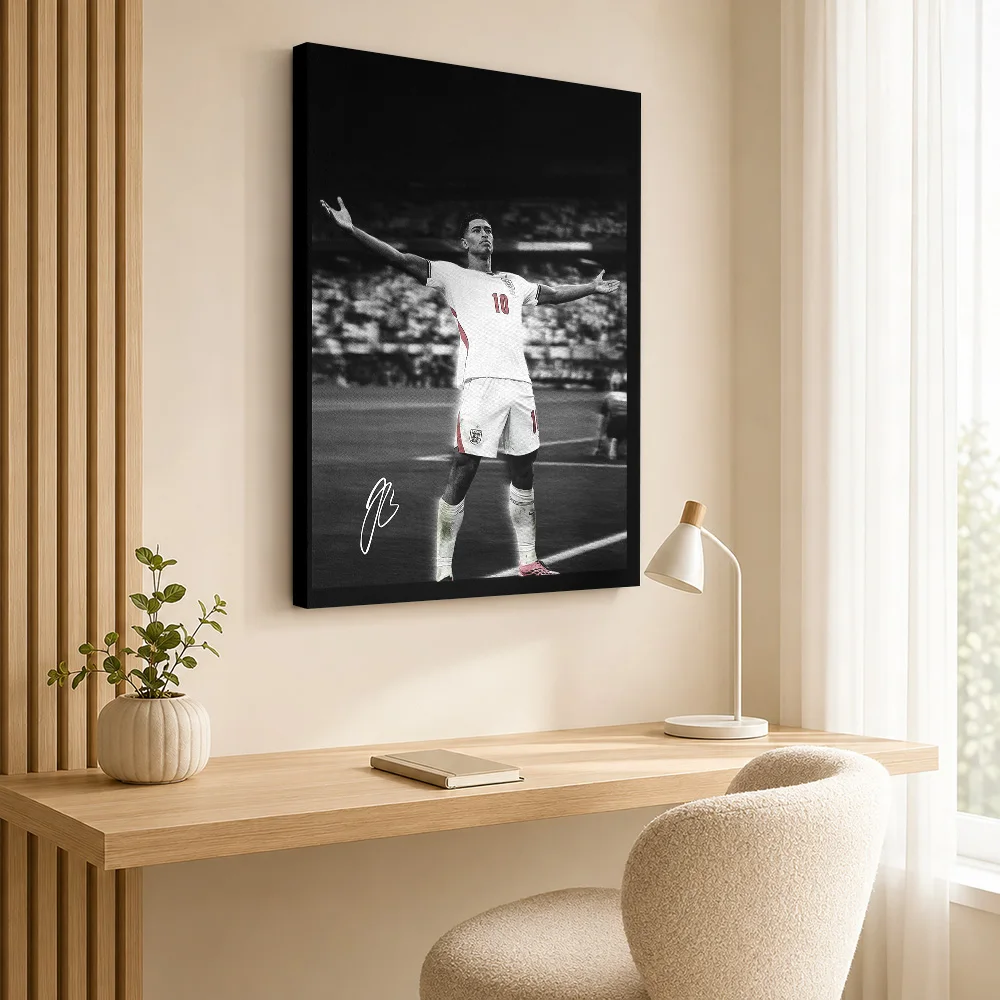 Jude Bellingham England Celebration Canvas Print Personalized Photo Monochrome Wall Art For Clubhouse, Sports Collector Gift