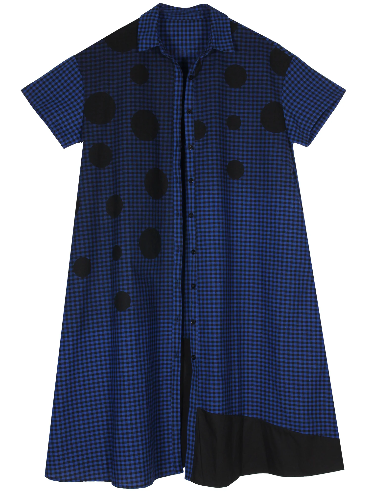 Plaid Knop Front Loose Fit Jurken Classics Fashion Patchwork Polka Dot Gedrukt Vrouwen Shirt Vest Jurk