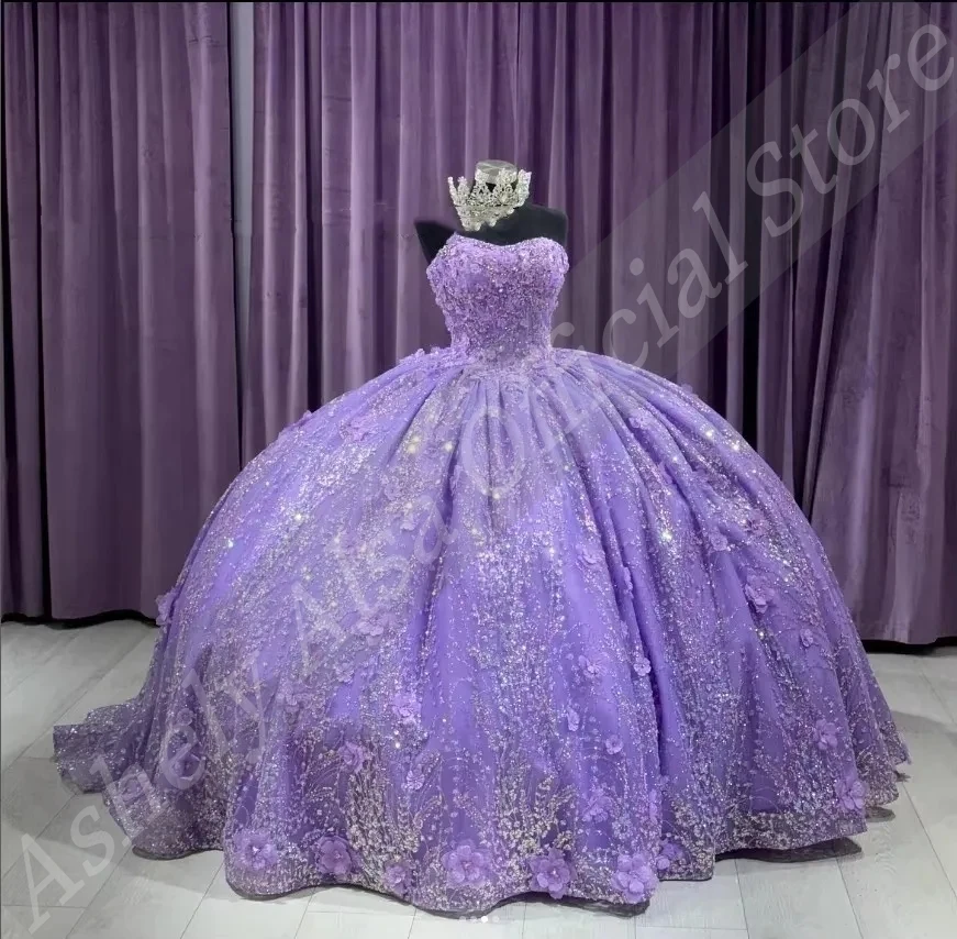 AQ16 Aangepaste Mexicaanse Lavendel Vestido De xv Anos Bloem Applique Baljurk Sweet 15-16 Jaar Meisje Quinceanera Jurk Met Cape