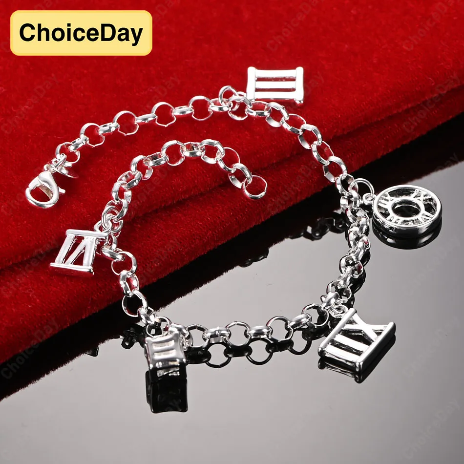 

ChoiceDay 925 Sterling Silver 8 Inch 20cm Roman Pendant Bracelet Fashion Women's Jewelry Wedding Party Gift Jewelry