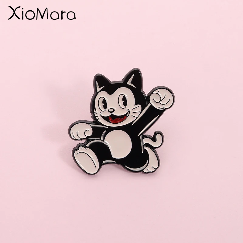 Cartoon Vintage Cat Enamel Pin Classic Animated Character Brooch Badges Backpack Accessories Gifts for Friends