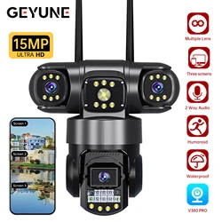 Cámara IP PTZ de 15MP con tres lentes y tres pantallas, cámara de seguridad HD para exteriores, Wifi, Zoom 10X, detección humana Ai, cámara de vigilancia para el hogar