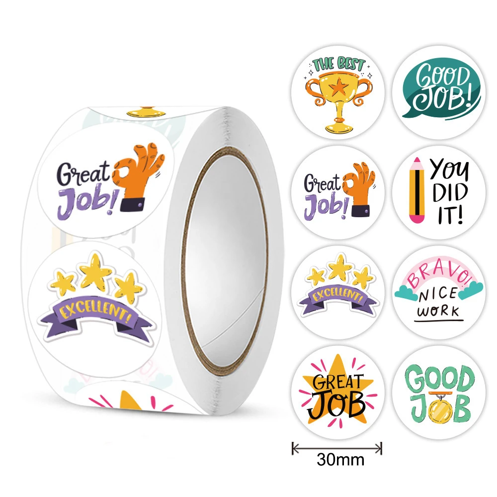 500pcs Cute Reward Stickers Roll with Word Motivational Stickers for School Teacher Kids Student Stationery Stickers Kids 1inch