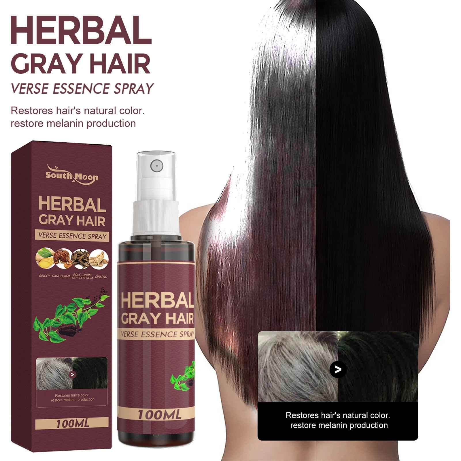 

Gray White Hair Treatment Spray Anti Loss Hairs Darkening Serum Nourish Damage Scalp Reduce White Hair Herbal Blacken Hair Care