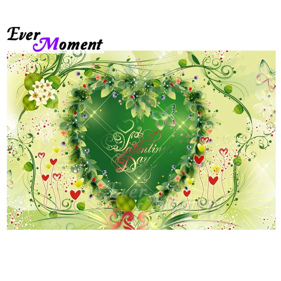 Ever Moment Diamond Painting Green Flower Heart Valentine's Day 5D DIY Full Square Diamond Embroidery Wall Decoration ASF1748