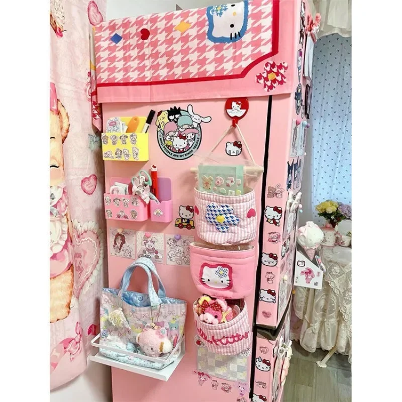 Kawaii Sanrio HelloKitty กระเป๋าแขวนถุงเก็บของน่ารักการ์ตูนประตู dinding kamar tidur ชุดชั้นในถุงเท้าชั้นวางของที่จัดระเบียบในตู้เสื้อผ้า