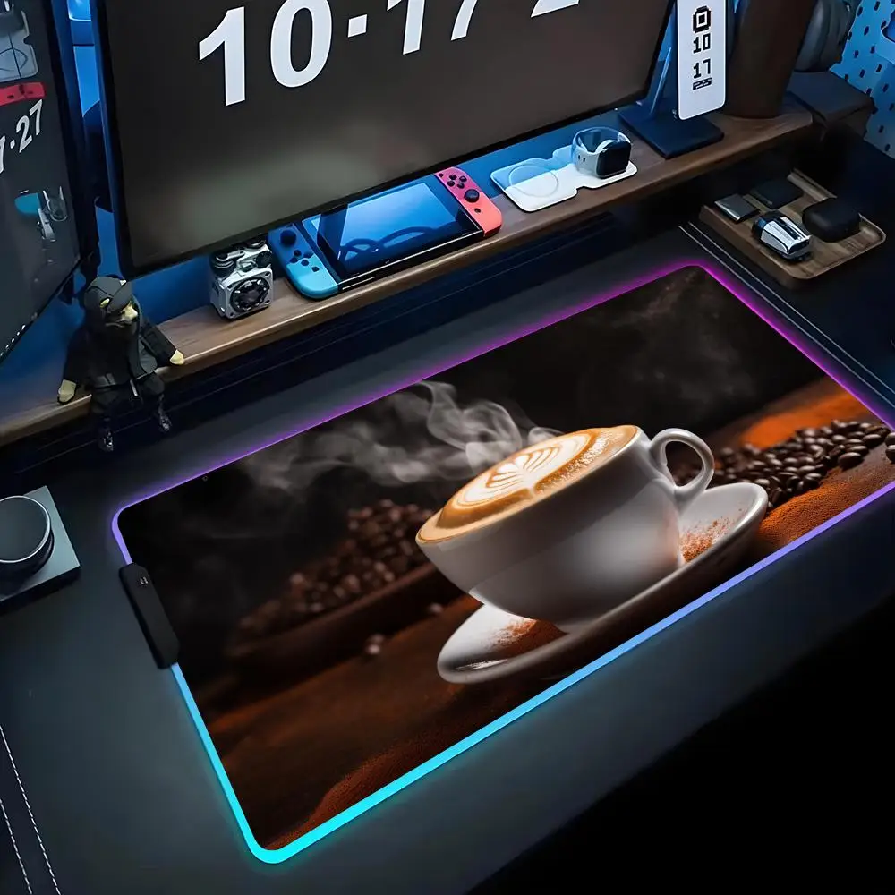 

coffee wallpaper Mouse Pad RGB Gaming Mousepad Big LED Pad PC Desk Mat Luminous Mouse Pad Large Keyboard Mats Table Rug With