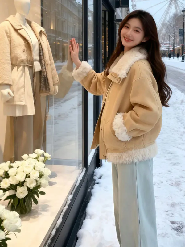 

Корейское модное пальто из меха и кожи с воротником-стойкой, уникальное и красивое, для невысоких, весеннее.