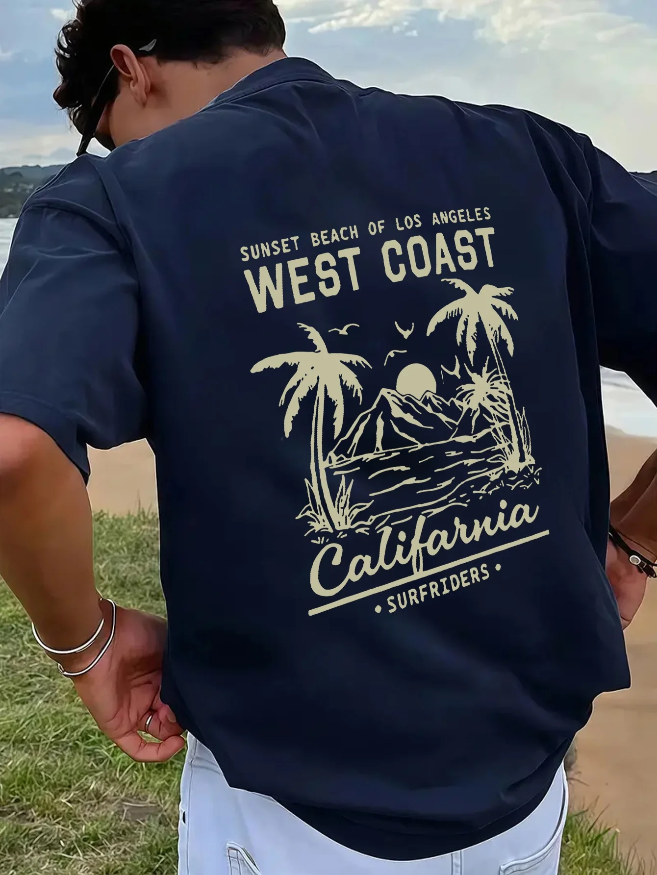 

Мужская футболка «На Западное побережье Калифорния» 2025 года, пляжная футболка с рисунком для мужчин, летняя повседневная уличная одежда с принтом пальмового дерева Surfrider