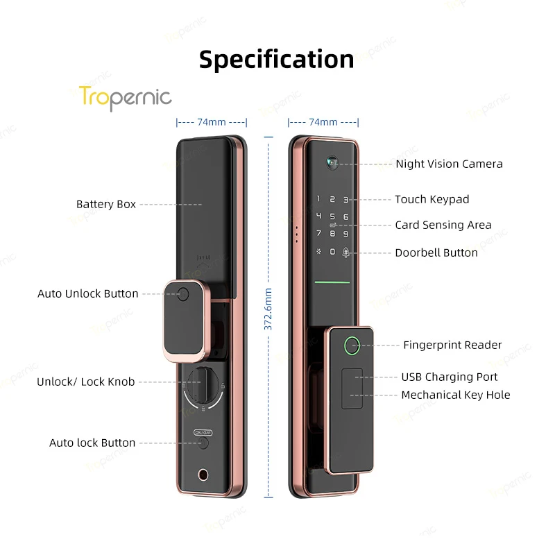 Imagem -04 - Fechadura Inteligente com Câmara de Vídeo e Campainha Wifi Exterior Aplicação Tuya Biométrica Deadbolt Push And Pull Automática