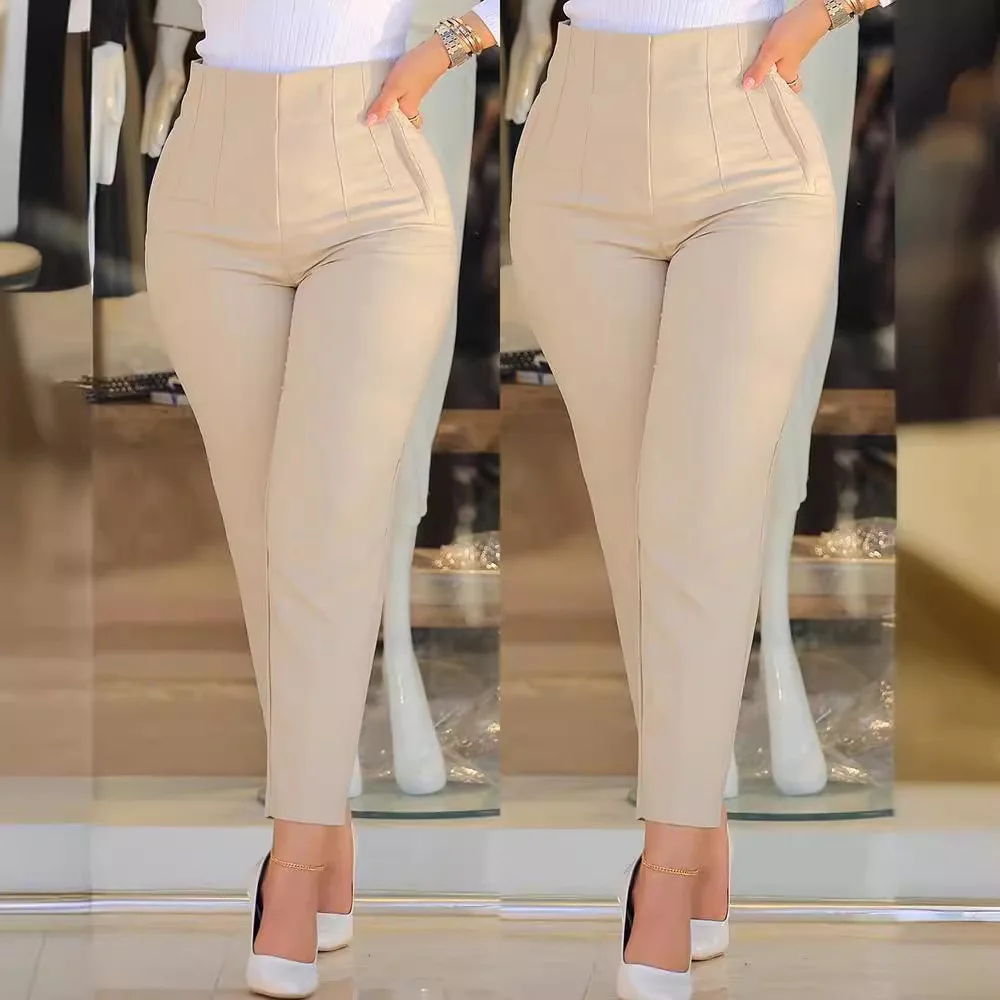 Women Solid Long Pant Casual Slim Fit High Waist Pencil Pants Splice Slight Strech Elegant Office Lady Autumn Winter 2024