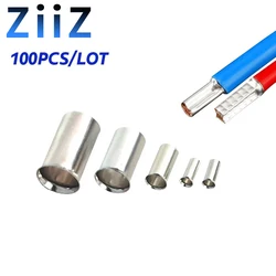 100PCS EN Series Non-Insulated Wire Connector Ferrules Electrical Cable Terminal Copper Bare Tinned Crimp Terminal 22-10 AWG