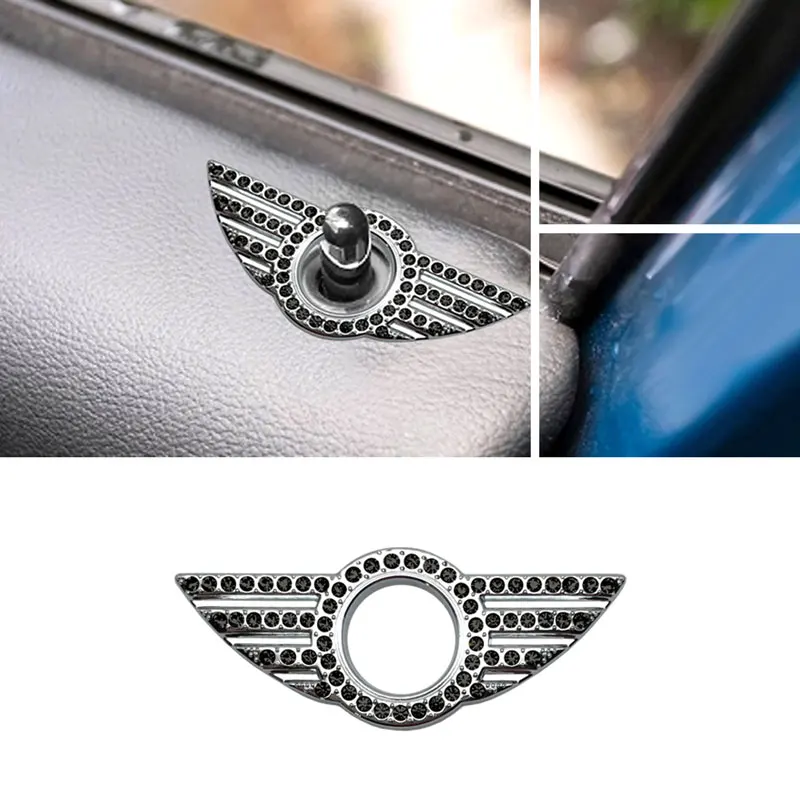 1Pcs Creative Car Decor Colorful Crystal Diamond Door Pin Lock Wing Emblem Sticker For Mini Cooper R50 R53 R56 R60 F56 F55