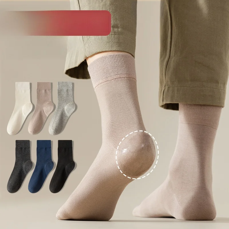 

Men's Long Tube Sos Anti-Cra Silicone Loose Mouth ly Warm Cotton Pure Color Autumn Winter Home Comfort Stoings