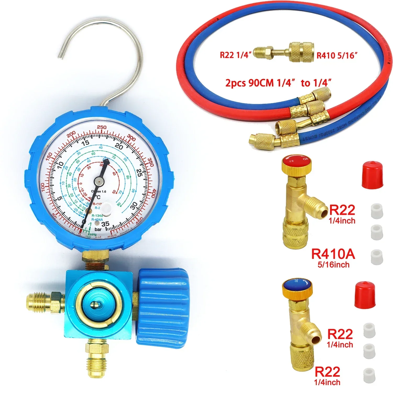 

Air Conditioner Manifold Meter Kit for R22/R410A/R134A/R404A, High and Low Pressure Chiller Tool, Equipped with Sight Glass