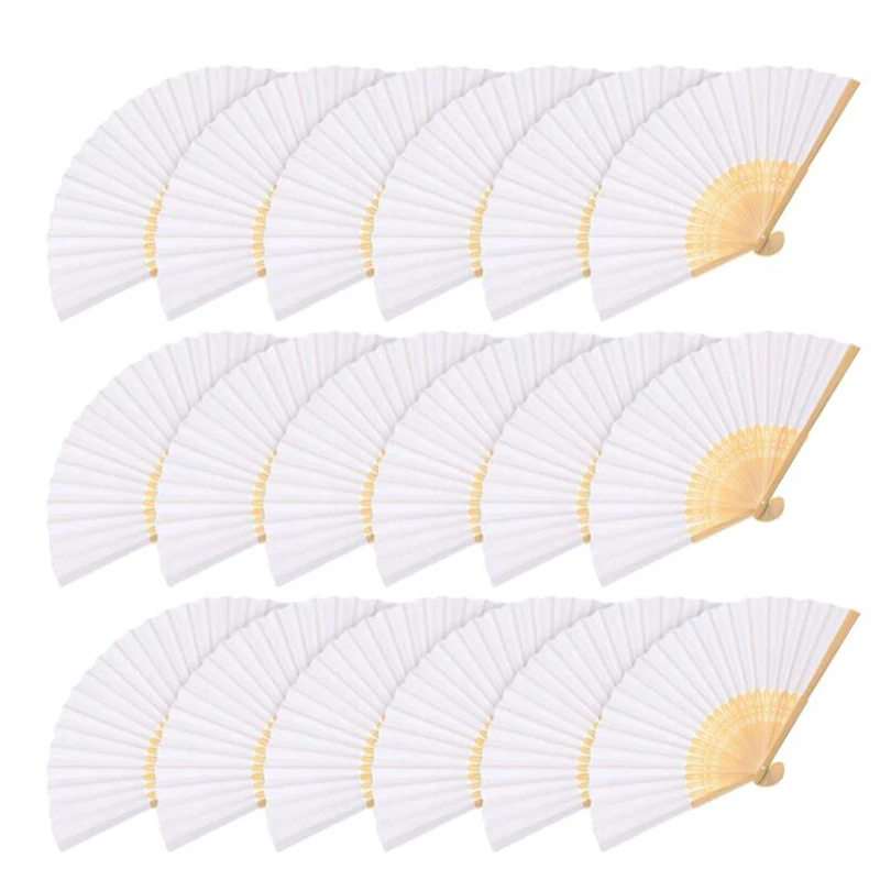 20/80PCS White Foldable Paper Fan Portable Chinese Bamboo Fans Wedding Gifts For Guest Birthday Party Decoration Kids Painting