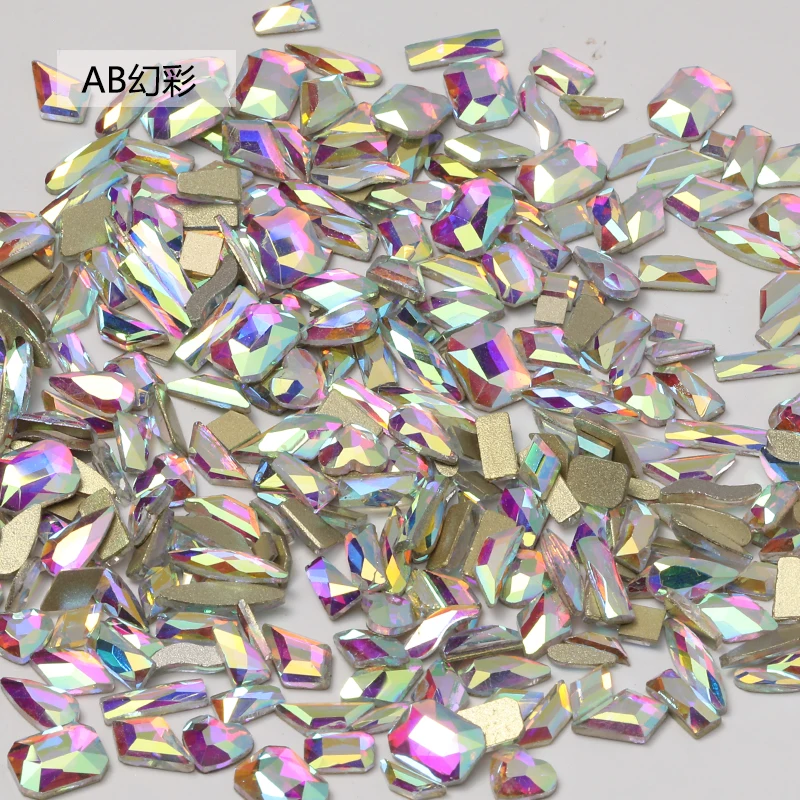 

100pcs Aurora Diamond Nail Art Decor AB Flatback Mix-Shaped 3D Nail Rhinestone Symphony Crystal Glass Fingernail Nail Stone &*&