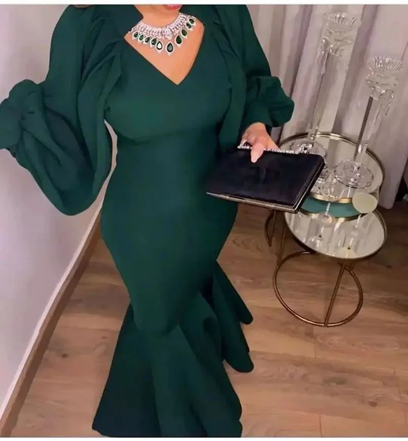 SoDigne-Vestidos de Noche largos de sirena para mujer, vestidos formales sencillos y modernos con mangas abullonadas, color verde, para fiesta de celebridades, 2023