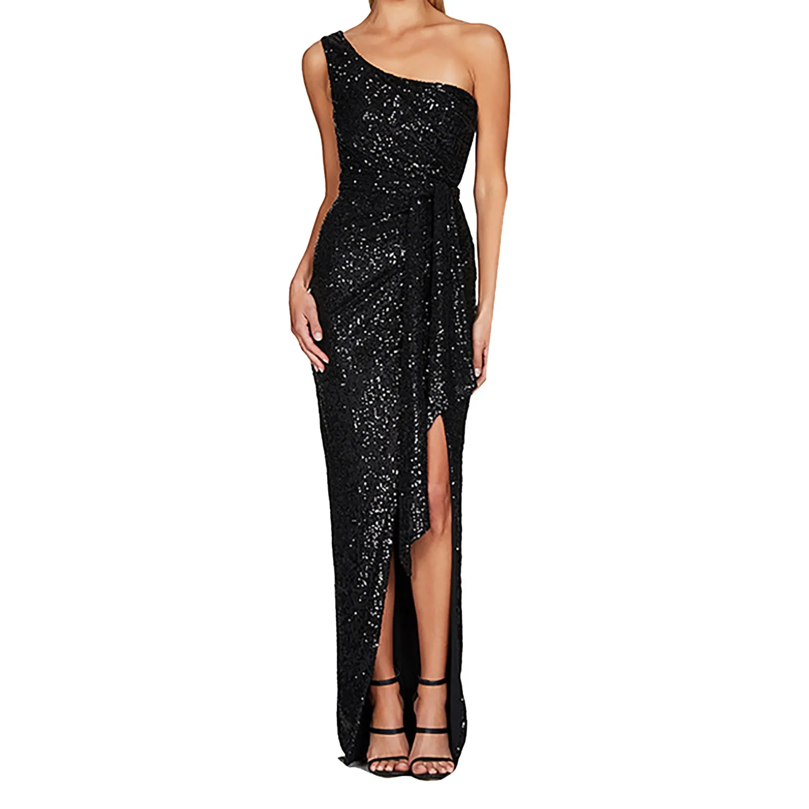 Women‘s Dresses Sexy One Shoulder Bodycon Evening Dresses Sequined Irregular Prom Dress Cocktail Birthday Party Welcome Dress