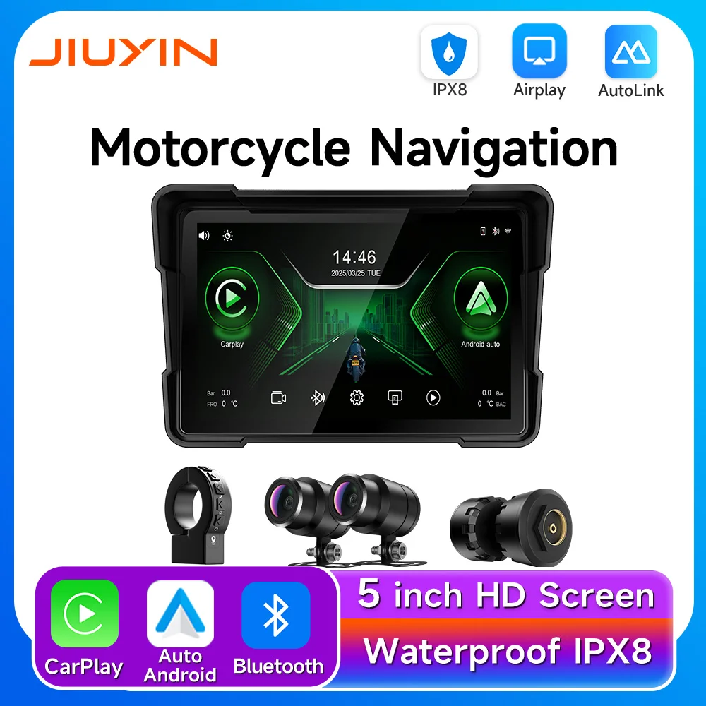 2k HD Video Recorder Motorcycle GPS Navigation IP67 Waterproof Screen Bluetooth Wireless Carplay Android Car Player