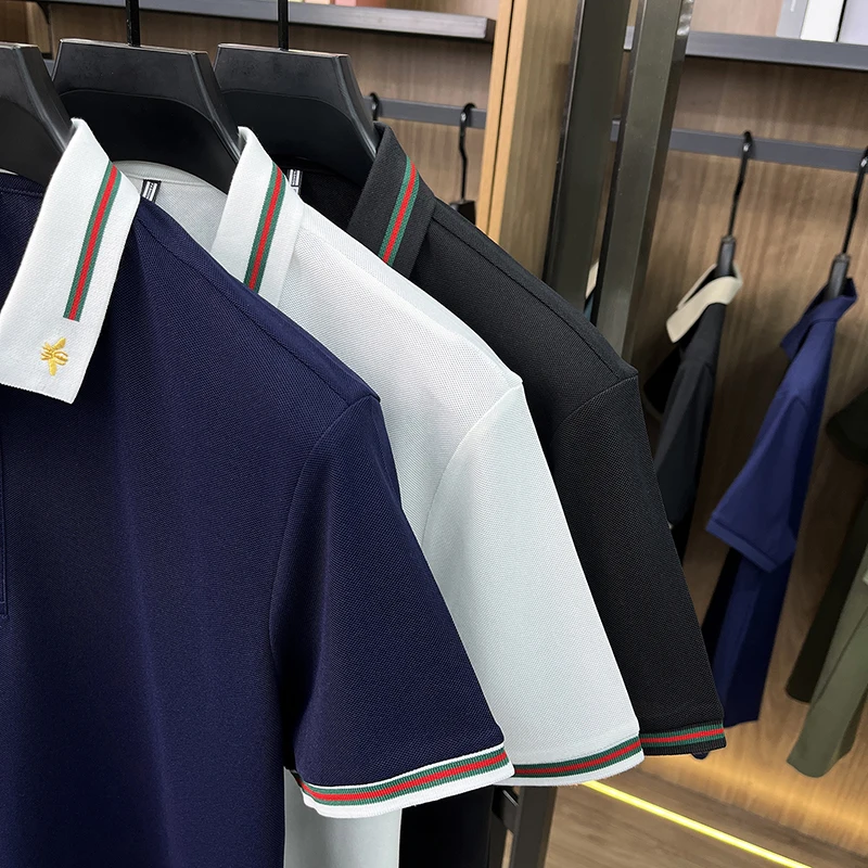 Luxusmarke Kurzarm Herren POLO Shirt Mode Boutique Bienenstickerei Design Neue Tops Sommer Freizeit Komfort Atmungsaktives T-Shirt – Detail 3