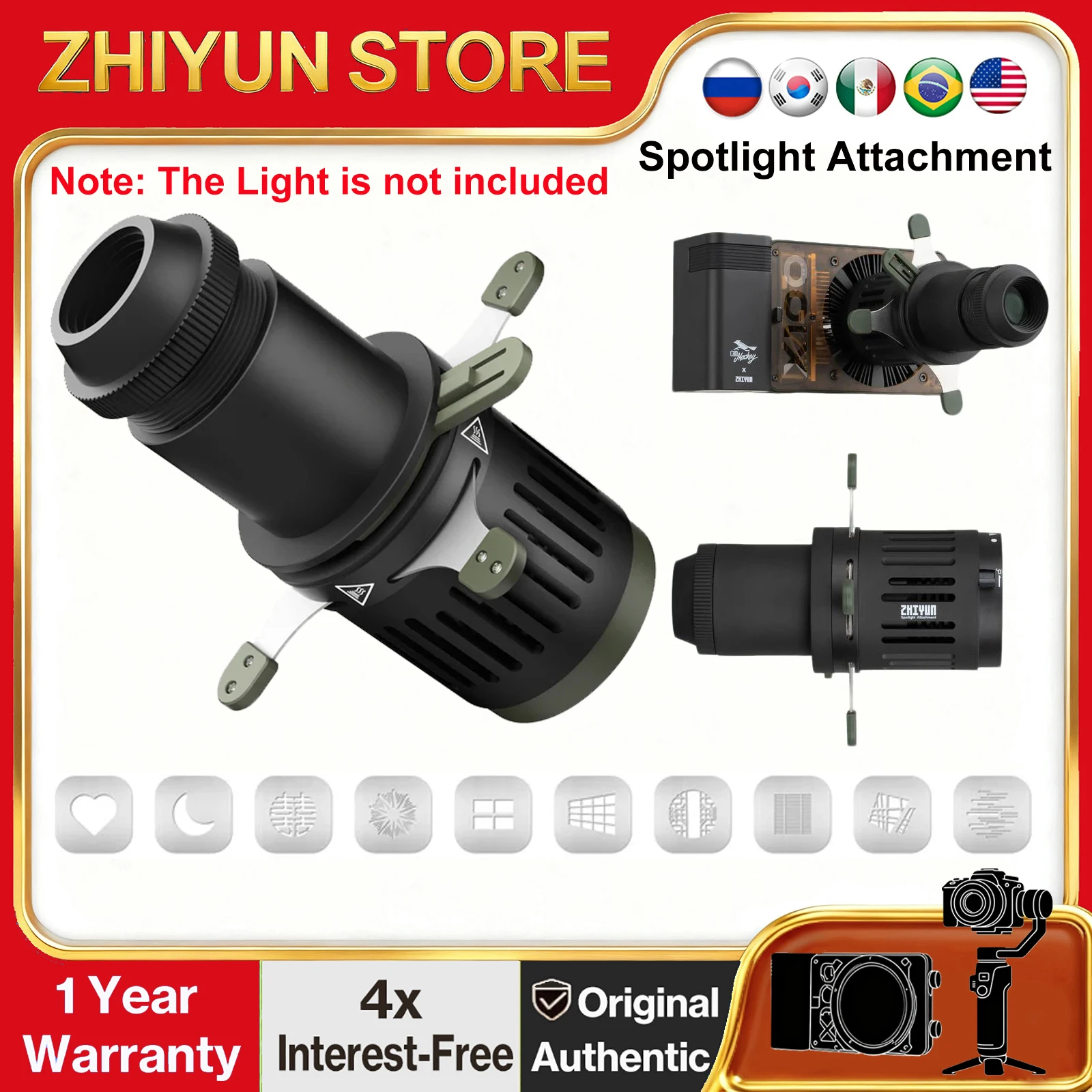 

ZHIYUN Spotlight Attachment ZY Mount Conical Optical Snoot Kit for ZHIYUN X100 RGB/X100 /X60/CX100/CX50/G60 Video lights