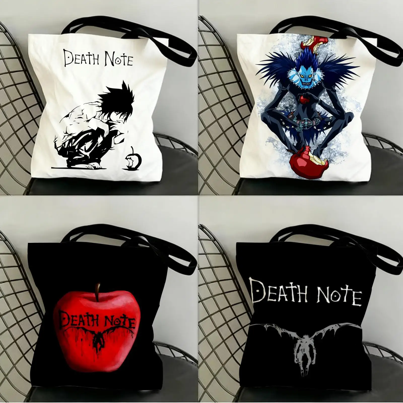 

D-Death N-Note Storage Bags Canvas Double-Sided Print Shopping Bag Large Capacity Aesthetic Reusable Tote Bag