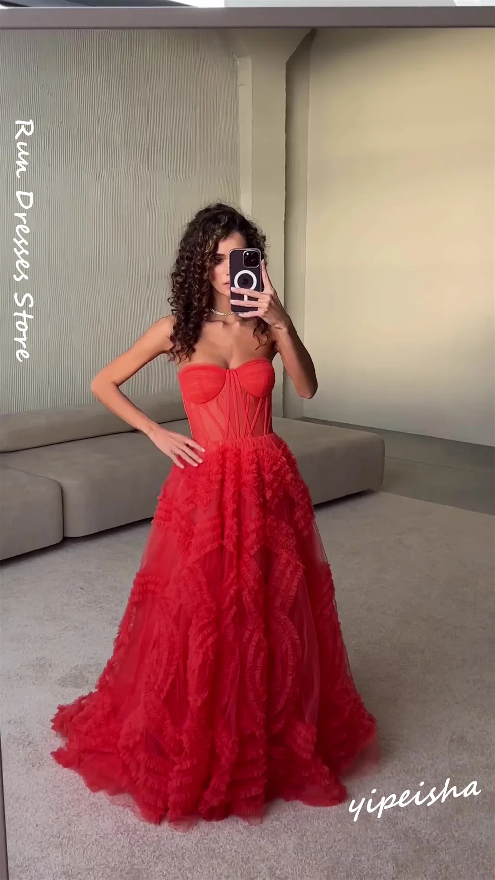 Customized Prom Retro Sweetheart Ball Gown Floor Length  Dresses Draped Net/Tulle Formal Occasion 	vestidos para ocasiões formai