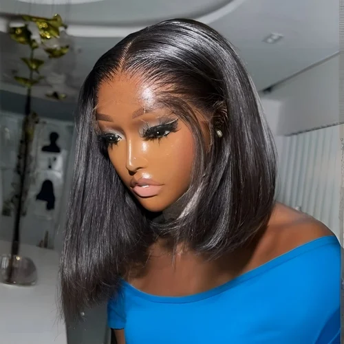 Peluca de cabello humano Bob corto liso de 12 y 14 pulgadas, cabello vietnamita negro 13x4 4x4 HD, pelucas de cabello humano Bob liso con encaje Frontal
