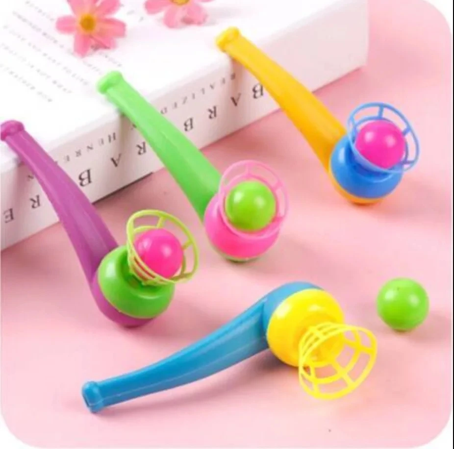 12PCS 중단 블로우 파이프 블로우 볼로드 게임 어린이 균형 훈련 플로팅 블로잉 볼 매직 댕글 가족 어린이 장난감