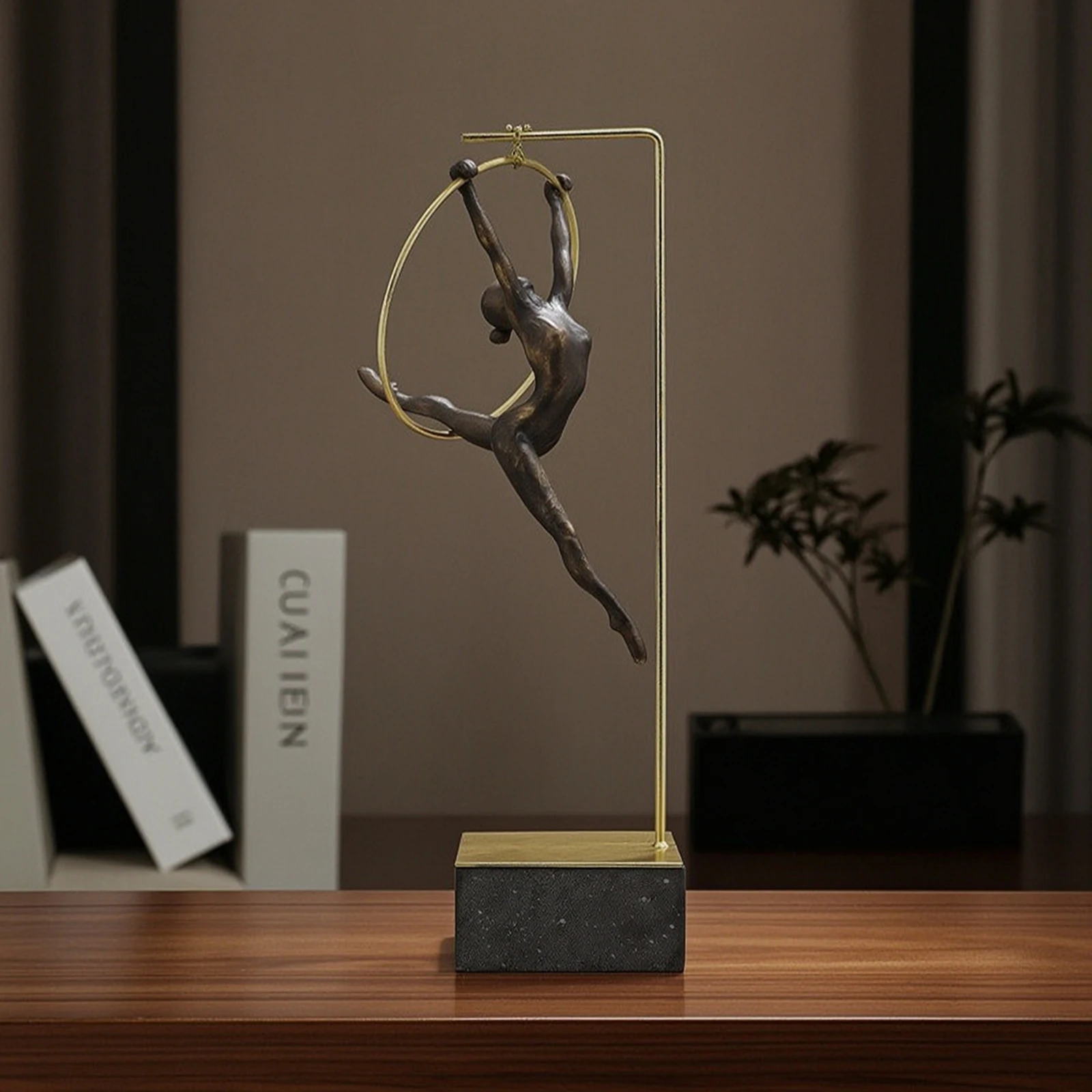 Human Figure Sculpture Decorative Sculpture with Metal Stand Athletic Pose Statue Artistic Abstract Human Figurine Aesthetic