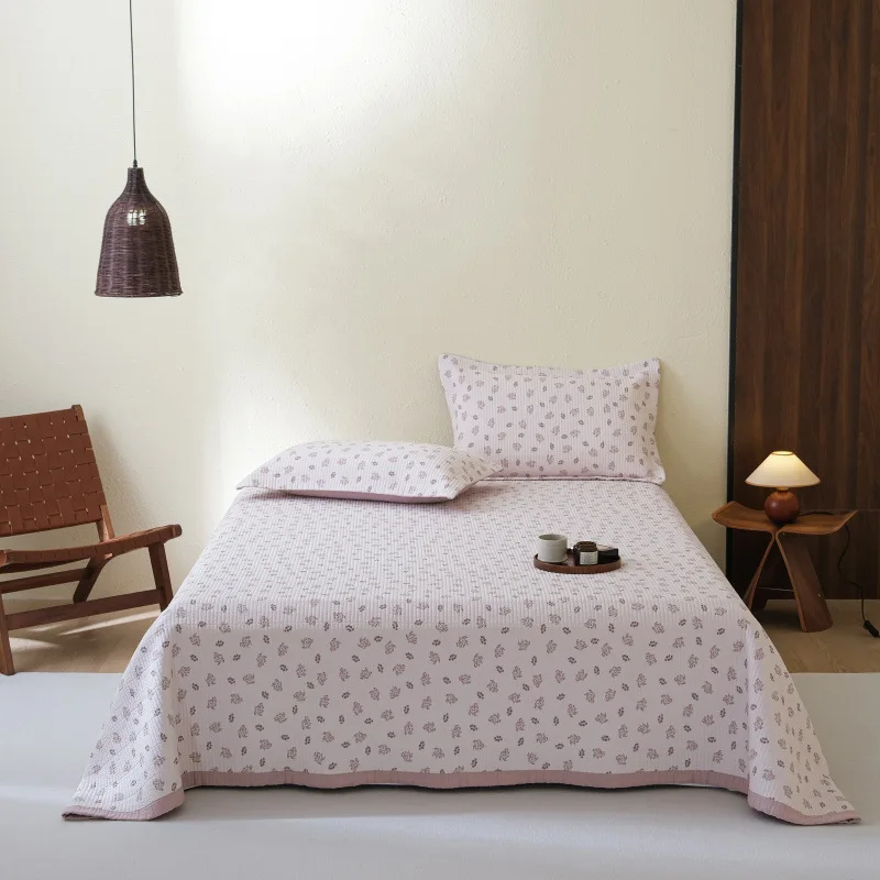

Simple Tencel Cotton Printed Quilt Set Full/Queen Size Bedspread with Pillowcase Summer Lightweight Quilted Bed Cover Comforter