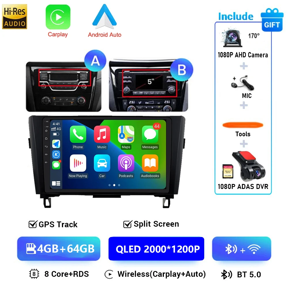 Autoradio Android 16 Voor Nissan X-Trail Qashqai 2 J1T32 Qashqai J10 J11 2014 2015 2016 2017 2018 2019 Multimedia DSP 4G LTE DVD