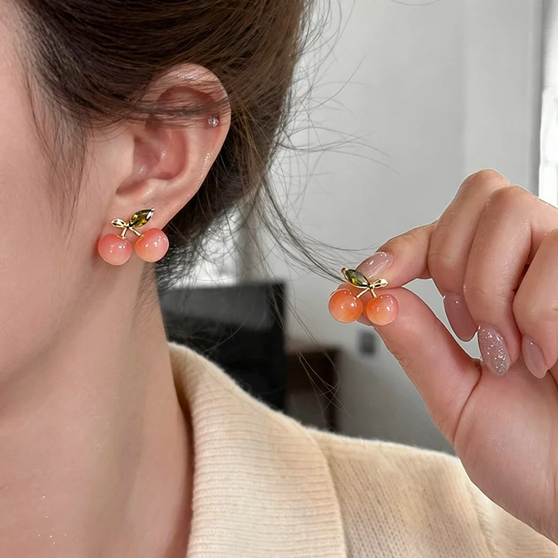Süße Rosa Kirsch-Ohrstecker für Frauen und Junge Mädchen 2026 Design-Sensation Sommer Luxus-Accessoires Ungewöhnlicher Ohrschmuck – Detail 5