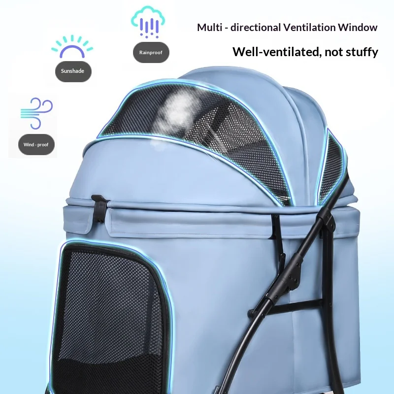 Outdoor Metal Foldable Stroller for Medium to Large Dogs and Cats Breathable Double-Pet Carrier