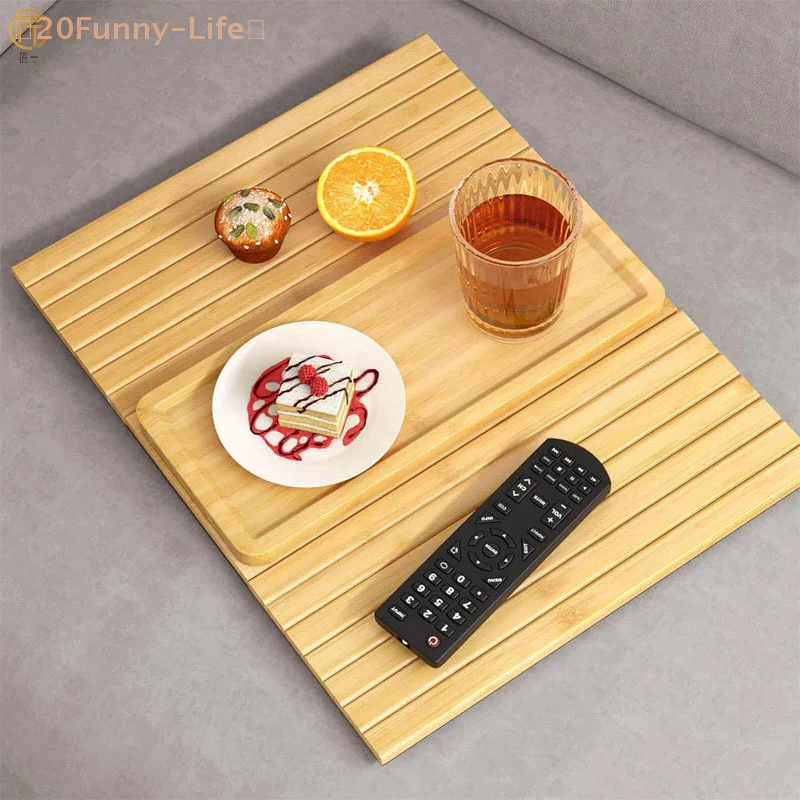 Removable Couch Cup Holder Natural Bamboo Anti-Slip Sofa Armrest Tray Foldable Multifunctional Sofa Cup Holder